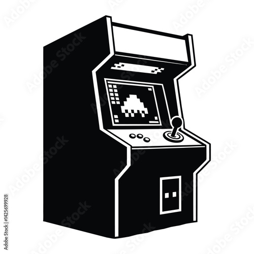 Retro gaming arcade Silhouette, Vector, Icon, Logo, White Background.