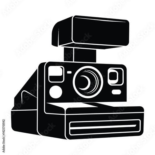 Retro Polaroid camera Silhouette, Vector, Icon, Logo, White Background.