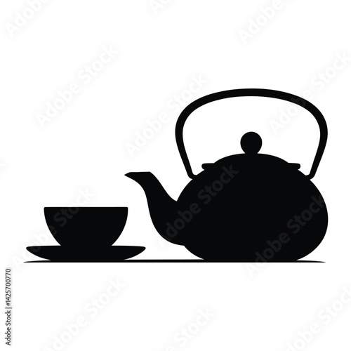 Tea ceremony set Silhouette, Vector, Icon, Logo, White Background.