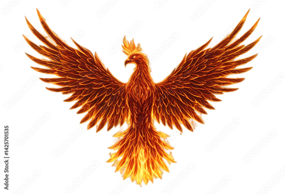 Fototapeta premium fiery phoenix bird rising with glowing flame wings