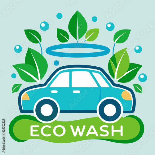 Eco Wash Logo: Green Leaves, Blue Car.