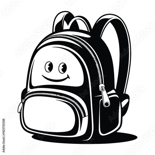 Backpack Doodle Funny, Silhouette, Vector, Icon, Logo, White Background.