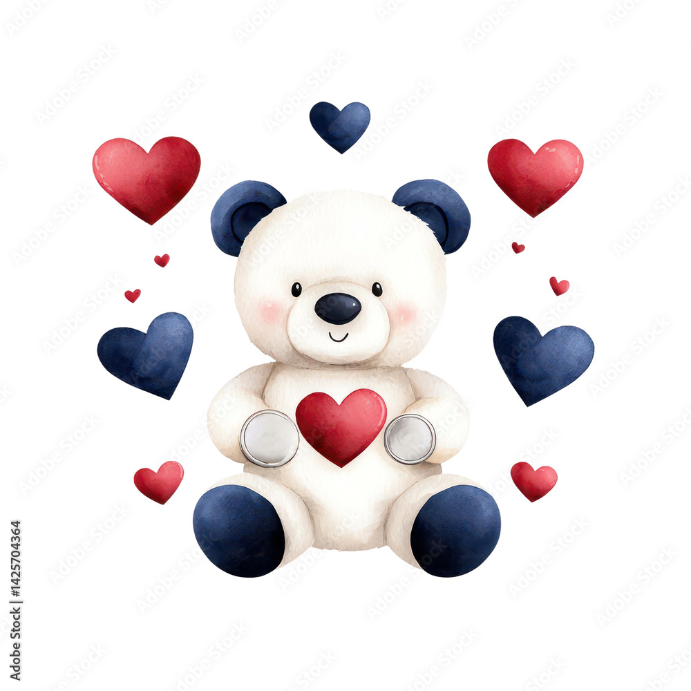 Obraz premium Cute teddy bear with heart, perfect for love-themed designs. isolated against a transparent background.