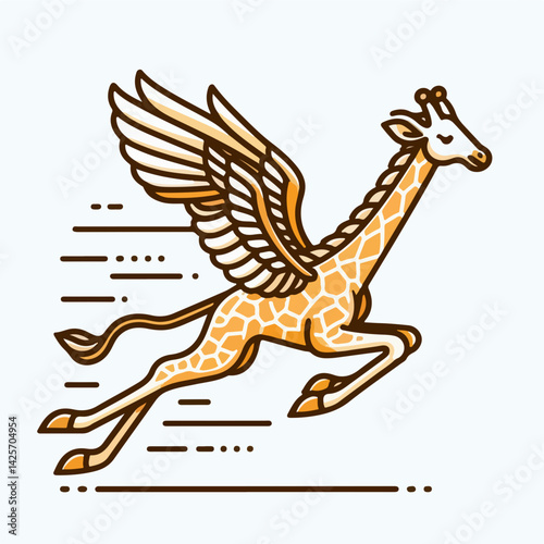  Soaring Giraffe: A whimsical illustration of a giraffe with majestic wings gracefully taking flight, embodying a sense of wonder, freedom, and the boundless imagination.
