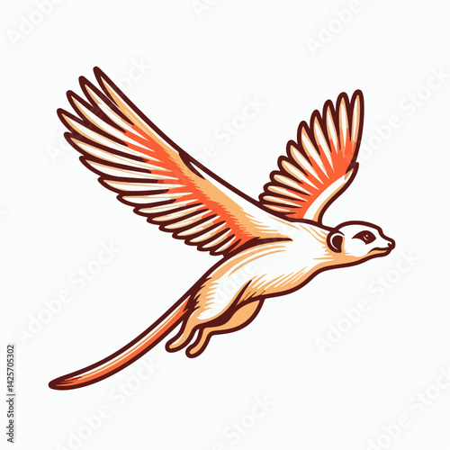 Airborne Meerkat: A vibrant graphic of a meerkat soaring through the air, its outstretched wings depicting the playful spirit and freedom of nature.