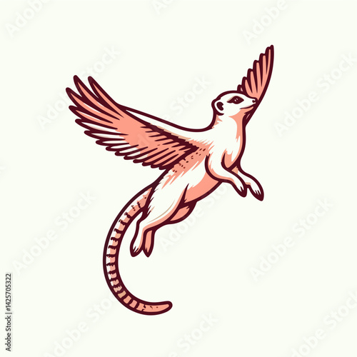 Flying Winged Creature: A fantastical creature with wings and the body of a weasel soars through the air, its form both delicate and powerful, an emblem of imagination and freedom.