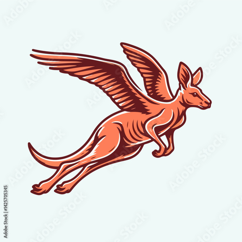 Soaring Kangaroo: An illustrative masterpiece features a fantastical kangaroo gracefully soaring through the air, its wings outstretched, symbolizing freedom and imagination.