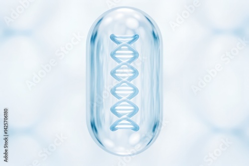 3D Render of Medical Capsule Containing DNA Helix – Biotechnology Concept

