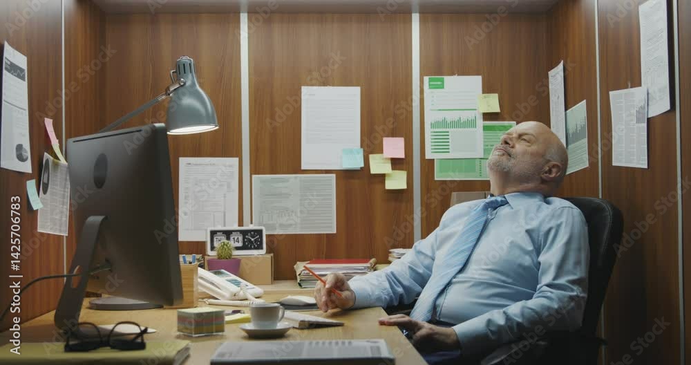 Bored inefficient Aemployee wasting time in the office
