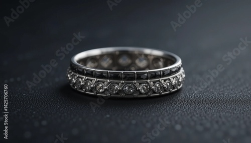 Elegant silver wedding rings with brilliant diamonds, a symbol of love and precious commitment on a dark, isolated background