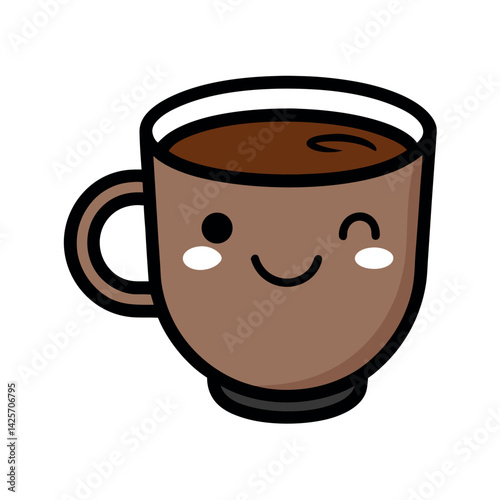 Cute cartoon coffee cup with a happy expression.