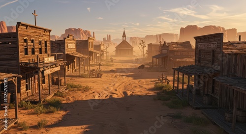 Sunset over a Deserted Western Town