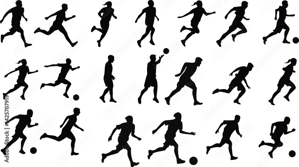Silhouettes, running figures, dynamic poses, black and white, athletic movement, sprinting, diverse running styles, action sequence, side view, multiple figures, minimalist design, high contrast, moti Silhouettes, running figures, dynamic poses, black and white, athletic movement, sprinting, diverse running styles, action sequence, side view, multiple figures, minimalist design, high contrast, moti