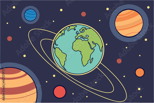 Cosmic Digital Illustration Vibrant Space Art Scene