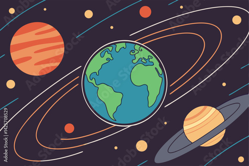 Cosmic Digital Illustration Vibrant Space Art Scene