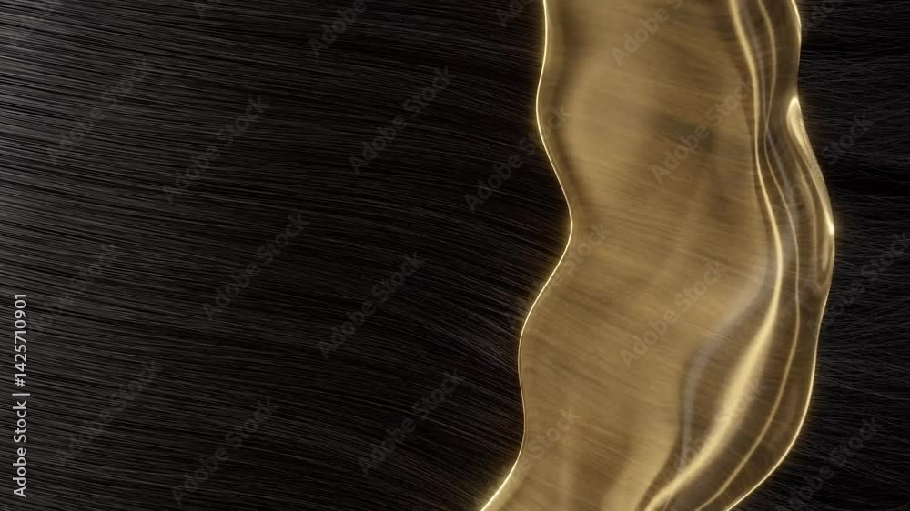 3d hair, shampoo or conditioner nourishes hair, essence makes hair soft, shiny and smooth, nourishing hair process, concept shampoo and hair care advertising, 3D animation.