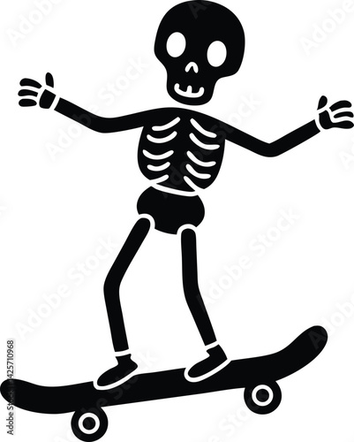Skeleton Skateboarding Silhouette. Dynamic Action Sports Icon