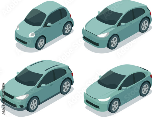 Isometric set of urban EV cars
