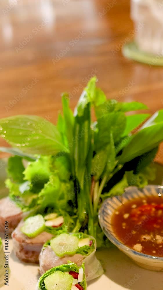Enjoying Vietnamese Spring Rolls in a Cozy Setting Enjoying Vietnamese Spring Rolls in a Cozy Setting