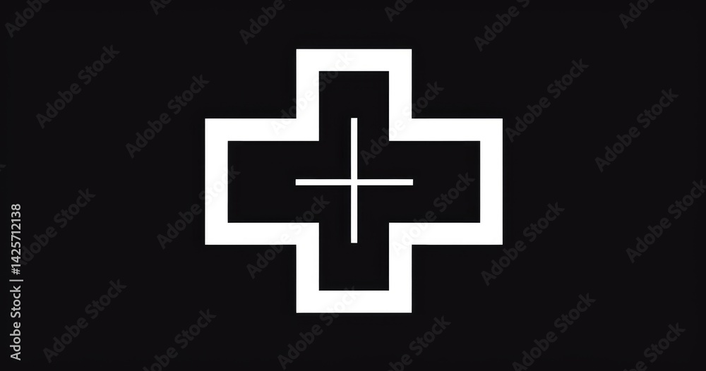 A minimalist black and white design featuring a cross symbol, often associated with healthcare. A minimalist black and white design featuring a cross symbol, often associated with healthcare.