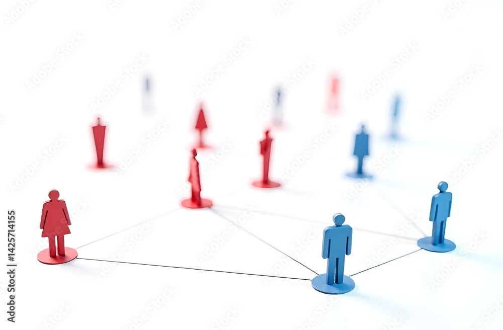 Teamwork, building a strong team, connectiom, social network, human resource management. Human icons connected by strings Teamwork, building a strong team, connectiom, social network, human resource management. Human icons connected by strings