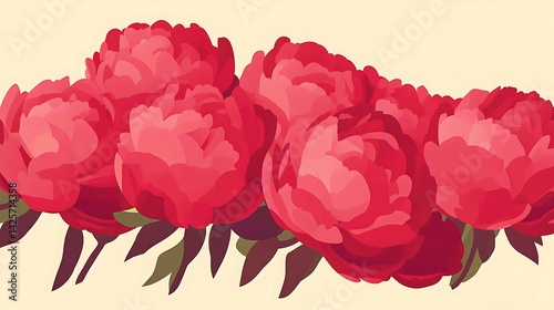 Red Peonies Floral Border.