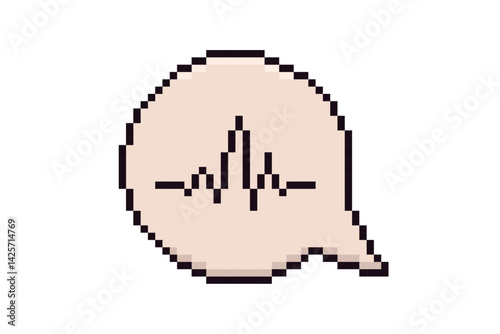 Minimal pixel heartbeat line love symbol. Health icon in speech bubble. Retro romantic 8-Bit pulse.