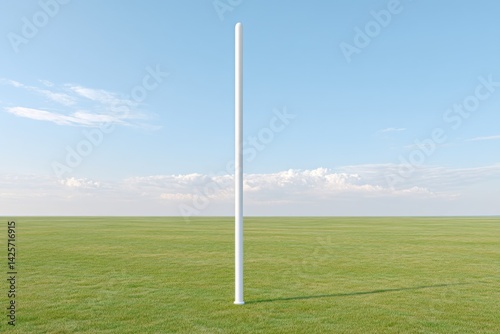 Weather Monitoring Station Pole Stands Alone in Expansive Green Field Under Clear Blue Sky