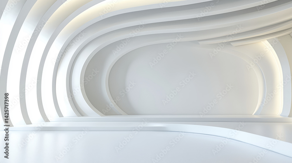 Fototapeta premium modern, soft pastel toned 3D stage set with smooth, flowing lines and minimalist design creates serene atmosphere