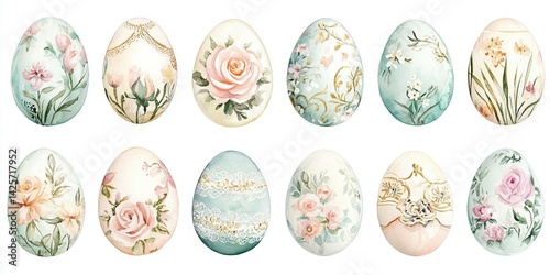 Elegant Easter Eggs with floral and lace designs, perfect for spring celebrations and artistic displays.