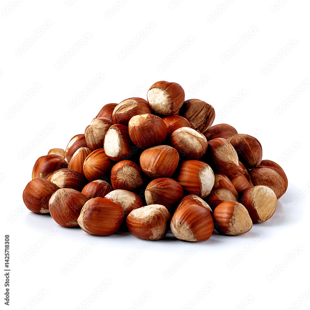 Fototapeta premium A pile of whole hazelnuts isolated on a white background