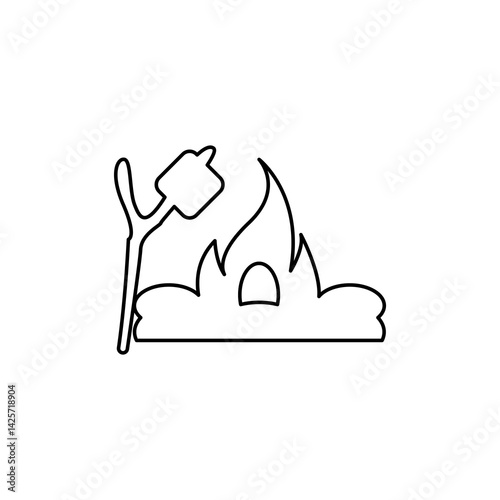 campfire icon, roasting marshmallows on a stick, camping on a white background, vector illustration