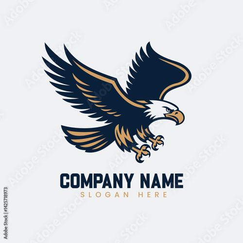 Flying Eagle Logo Vector Design, Bold Bald Eagle Mascot Illustration, Soaring Eagle Emblem for Branding, Patriotic American Eagle Logo, Aggressive Bird of Prey Logo Template