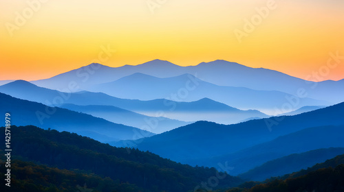Layered Mountain Ranges at Dusk with Soft Gradient Skies and Atmospheric Perspective
