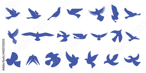 Simple Hand Drawn Bird Silhouettes Vector Illustration Set - Natural Print Style Spring Design Elements