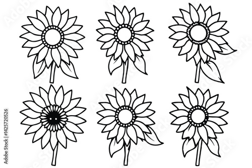  Sunflower Garden Gleams Under Bright Sunshine Line Art
