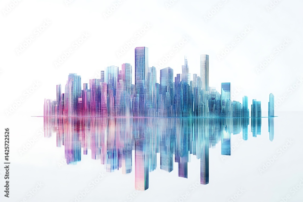 3D Evolving Hologram City with Shifting Architectural Forms.