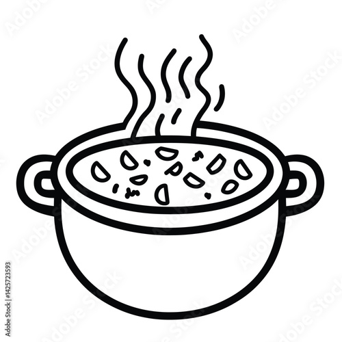 Steaming Soup Pot Icon in Outline Style with Transparent Background