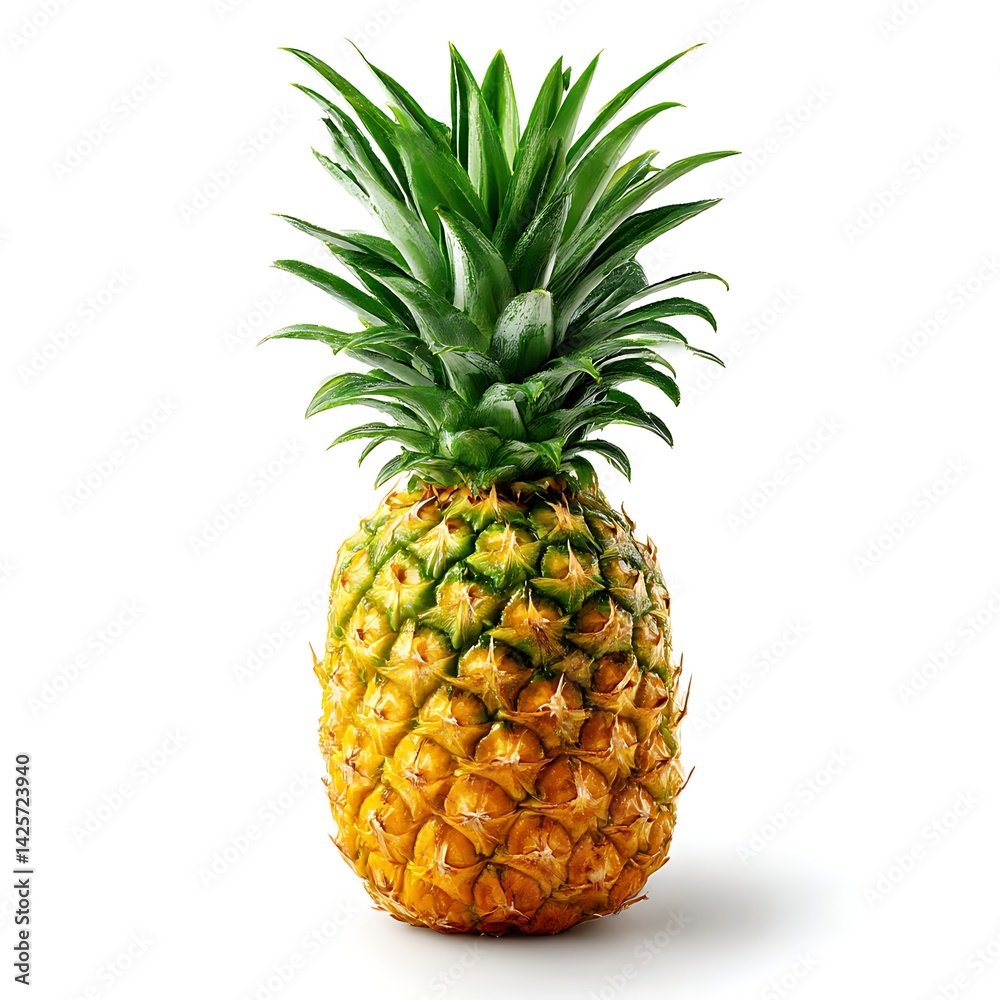 Fototapeta premium A vibrant image of a fresh, ripe pineapple isolated on a clean white background