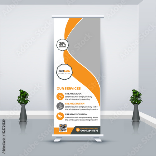 Halftone roll up banner design templates set.