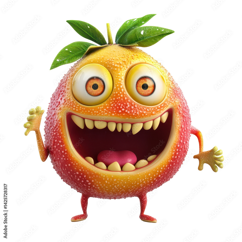 Fototapeta premium Cheerful animated orange character waving with excitement in a vibrant, playful design