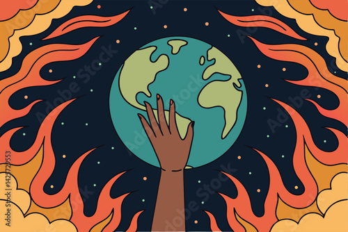 Fantasy Hand Holding Earth Vector Save the Planet from Global Heat Digital Illustration