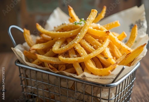 Perfectly Salted Thin Fries in Parchment Lined Basket