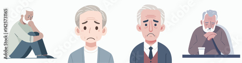 vector set of sad senior people