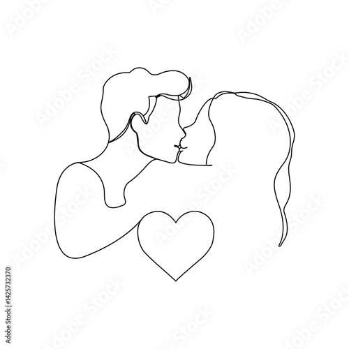 continuous line silhouette of a man and woman kissing . drawing Valentine's day minimalistic vector illustration. Love line art. Valentine's Day concept