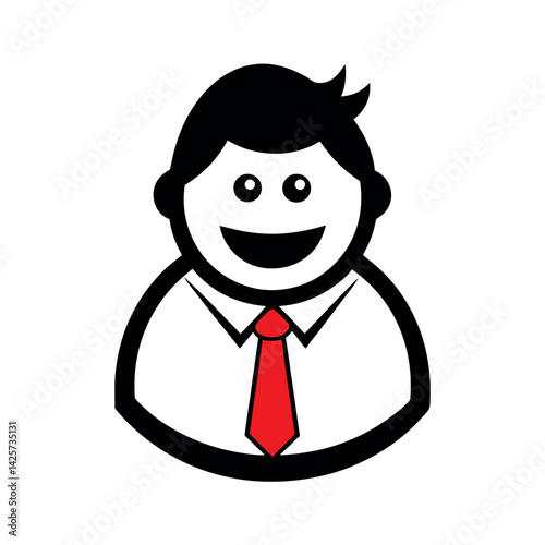 Smiling business man icon in black and white.