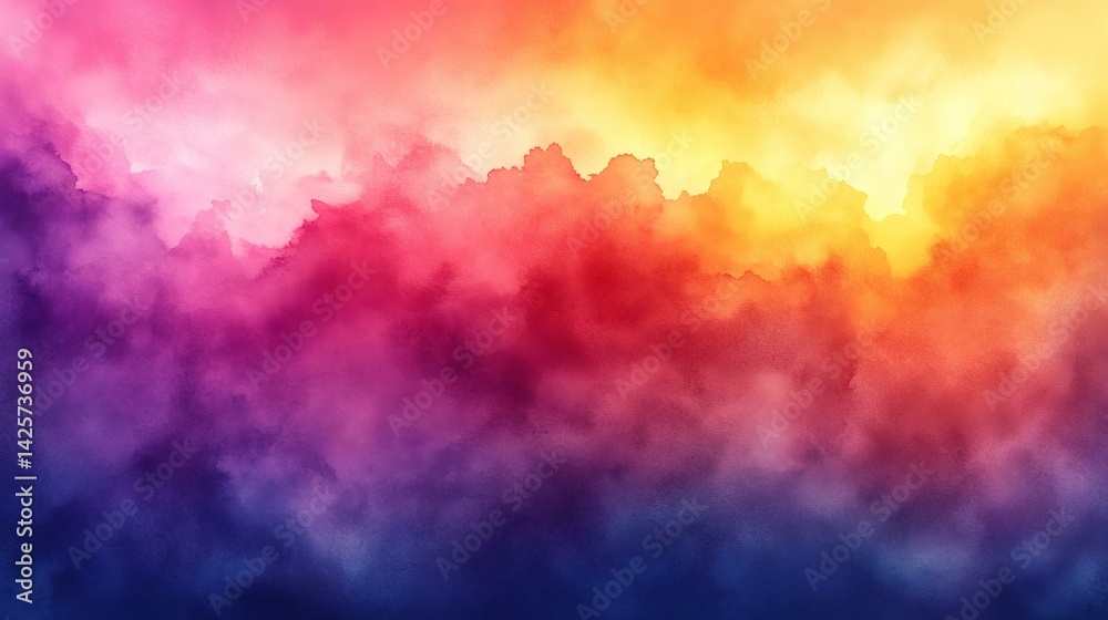 Naklejka premium Abstract watercolor background with bright rainbow gradient, colorful blend of blue, purple, pink, red, orange, and yellow