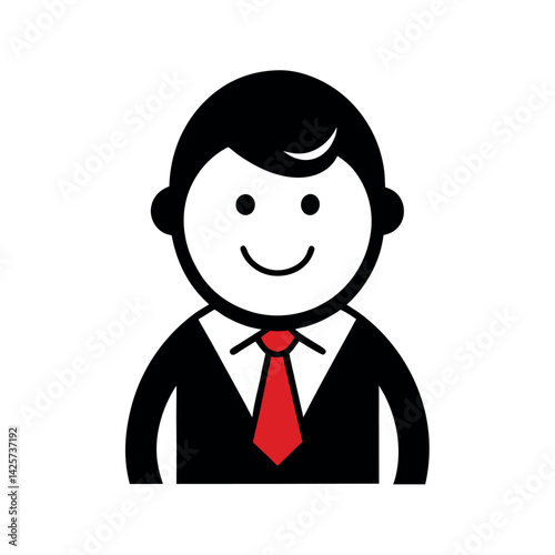Smiling business man icon in black and white.