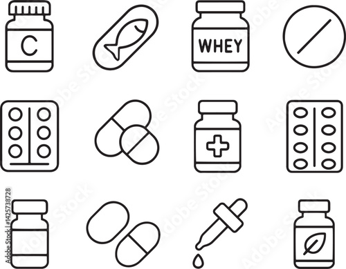 Set of vitamin and supplement icon