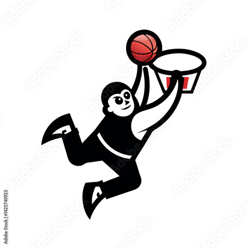 Cartoon Basketball Player Dunking a Ball